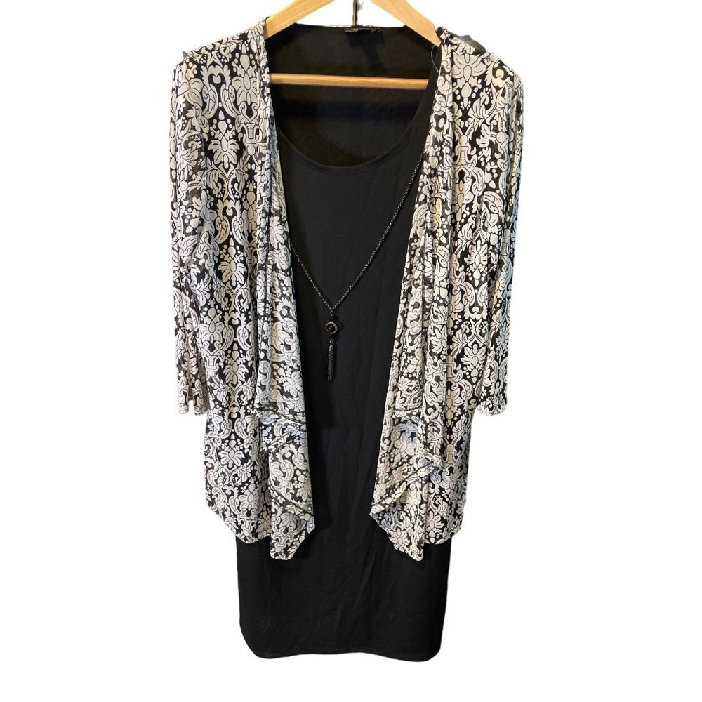 Mackenzie & James Black Black Sheath Dress White Open Cardigan Sz 1X